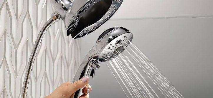 Illustration of a showerhead making a squealing noise with water droplets, highlighting plumbing issues and maintenance tips