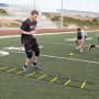Close-up of SKLZ agility ladder used for footwork drills.
