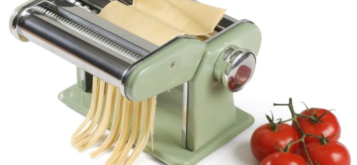 Sur La Table Va Bene pasta maker with fresh pasta sheets on a countertop