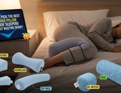 Side sleeper using memory foam knee pillow for spinal alignment support