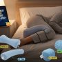 Side sleeper using memory foam knee pillow for spinal alignment support