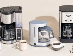 Compact coffee maker placed on a small apartment kitchen countertop