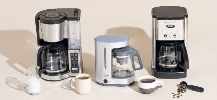 Compact coffee maker placed on a small apartment kitchen countertop