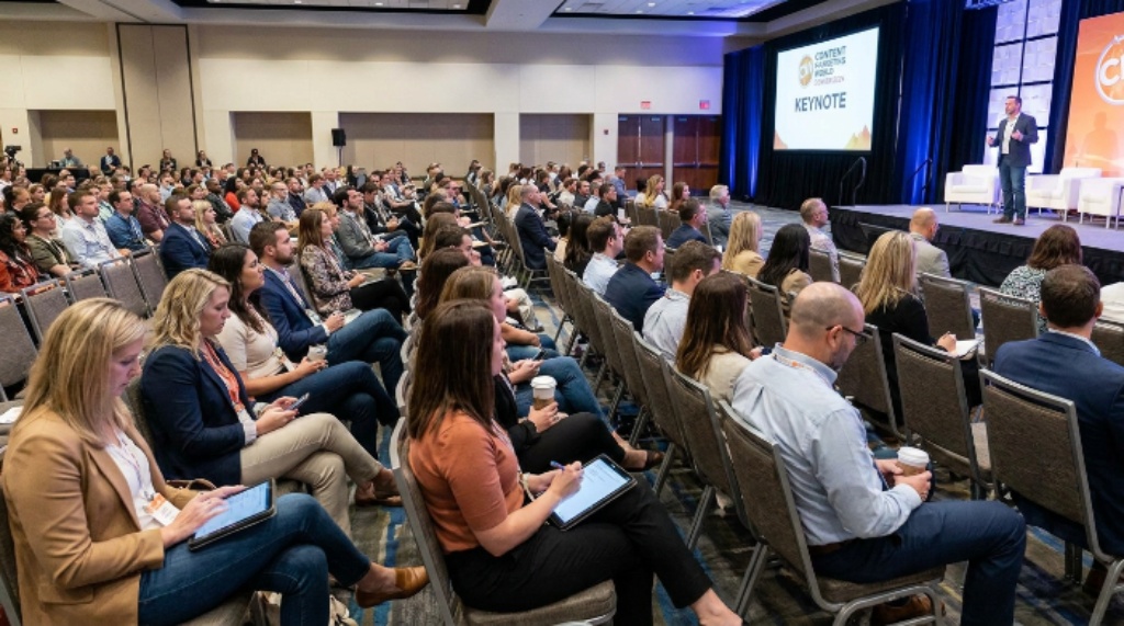 Marketing professionals attending keynote session at Content Marketing World Denver