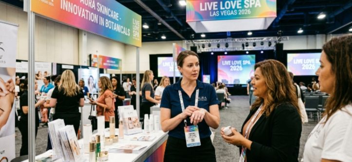 Spa professional exploring new skincare brands at Live Love Spa Las Vegas 2026