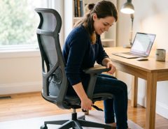 Ergonomic office chair with lumbar support in modern workspace