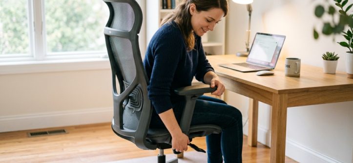 Ergonomic office chair with lumbar support in modern workspace