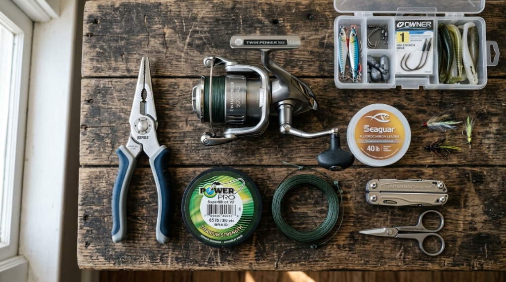 Angler applying anti corrosion grease to spinning reel parts.